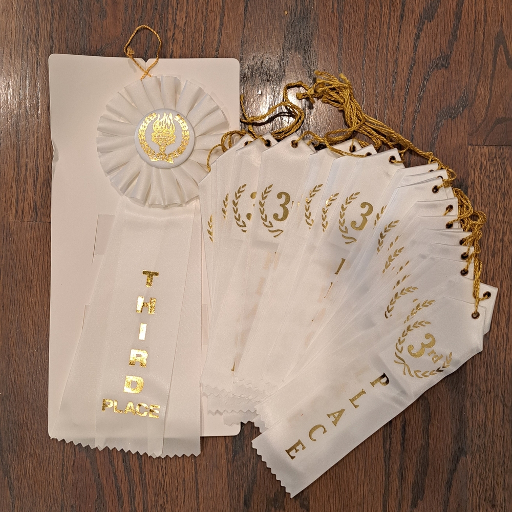 White and Gold Third Place Award Ribbons